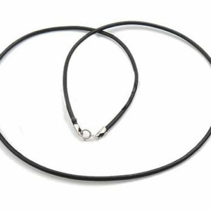 Black cowhide leather necklace cord with 925 sterling silver findings.  Choose length and thickness: 16"-24" / 1-4mm