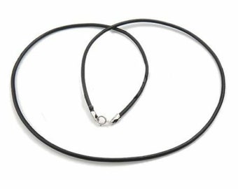 Black cowhide leather necklace cord with 925 sterling silver findings.  Choose length and thickness: 16"-24" / 1-4mm