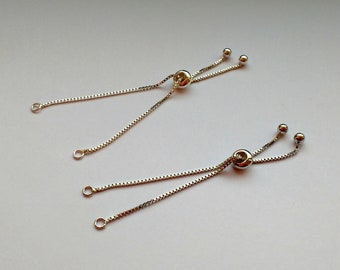Slide clasp & box chain bracelet base - Ball ends - Adjustable - Genuine solid 925 Sterling silver - Short: 120mm