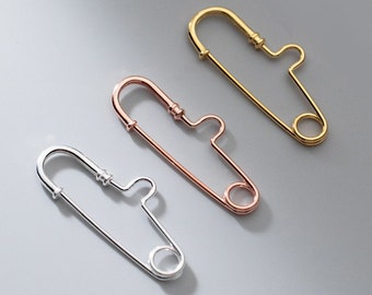 Safety pin for chain - Clasp - 925 sterling silver - 28 mm - Plain silver, gold plated or rose gold plated