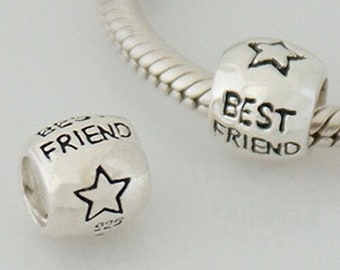 Best friend / Star spacer bead charm. Solid 925 sterling silver. For European style bracelets