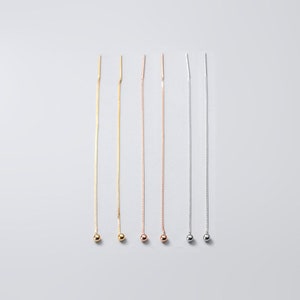 Threader / Ear thread / Pull through earring findings. Pair. Solid 925 sterling silver. For drilled beads. Ball end. 90mm / 0.6mm