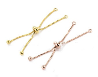 Slide clasp with box chain. Adjustable. Solid 925 sterling silver with gold or rose gold plate. Short: 105mm