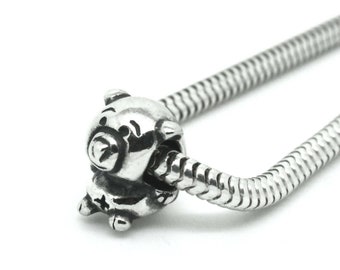 Pig - piggy- animal - solid 925 sterling silver european charm bead