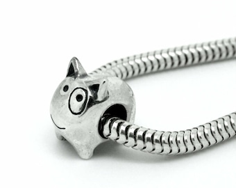 Bull terrier / Dog / Puppy / Eye patch bead charm. Solid 925 sterling silver. For European style bracelets