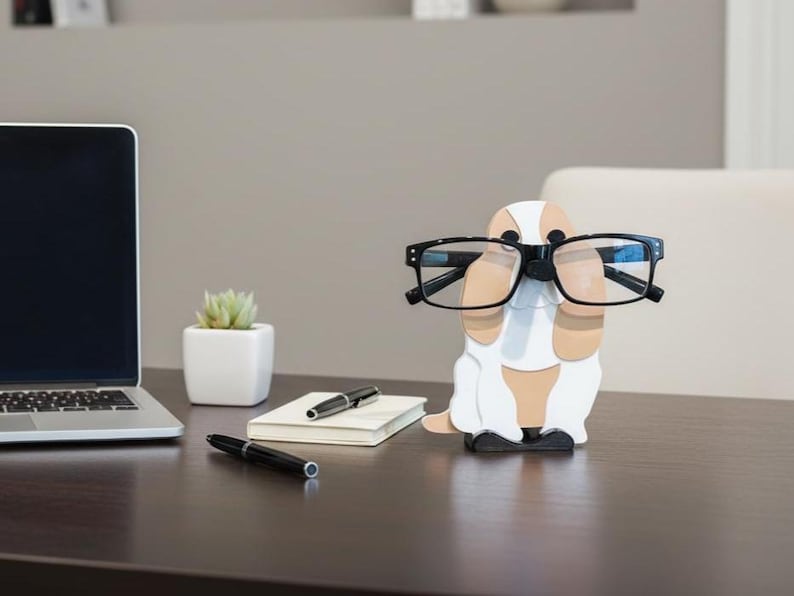 Basset Hound Eyeglass holder on a Desk
