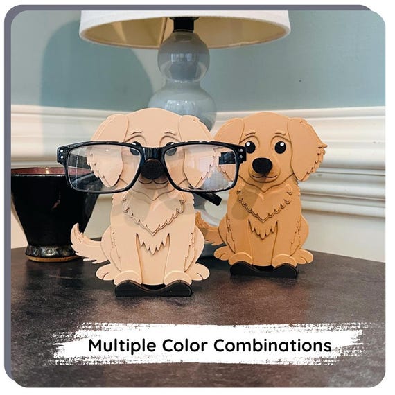 Golden Retriever Eyeglasses Holder: Dog Glasses Stand, Customizable Gift