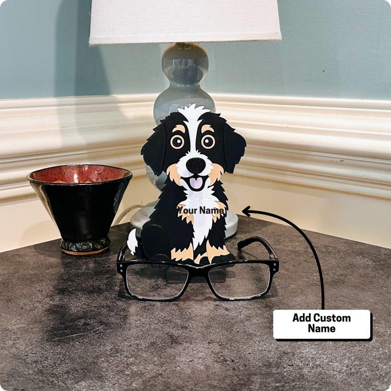 Personalizable and Customizable Bernedoodle Eyeglass Holder