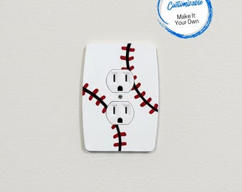 Baseball Themed Outlet Cover: Sports Room Decor, Teen Athlete Decor