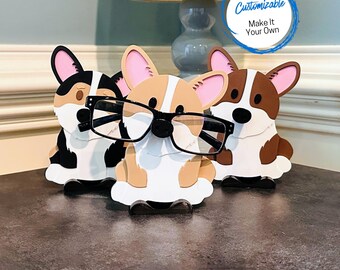 Corgi Glasses Holder: Customizable Eyeglass Stand, Pet Lover Gift