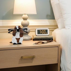 Basset Hound Eyeglass holder on a Nightstand