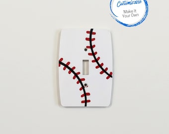 Baseball Themed Switch Plate Cover: Sports Room Decor, Teen Athlete Decor