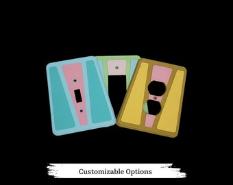 Tri-Color Mid Century Modern Single Toggle Light Switch Cover and Outlet Plate