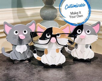 Calico Cat Eyeglass Holder, Funny Cat Gift and Glasses Holder Stand Under 25