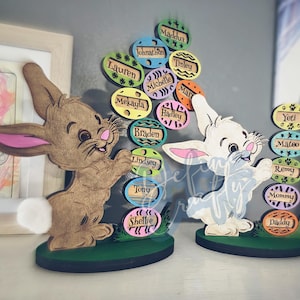 Adorable easter decor-personalized family/names stacked bunny and eggs shelf sitter