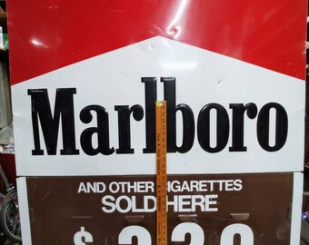 Vintage Marlboro Cigarette Tobacco Metal Price Sign 2Sided XL 58inx48in Stout Ind CounterBalance Display