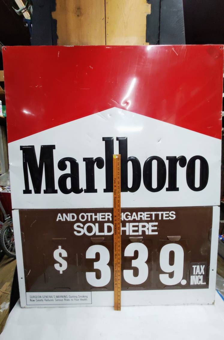 Vintage Marlboro Cigarette Tobacco Metal Price Sign 2sided XL