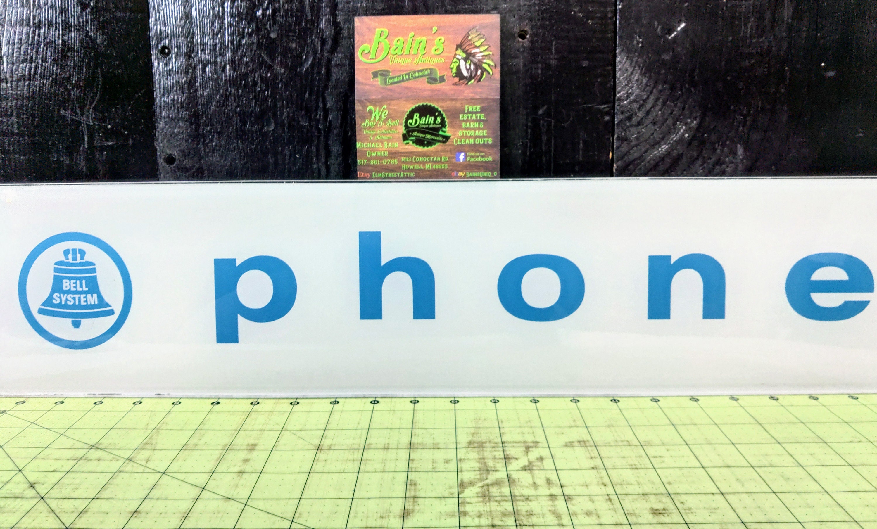 Vintage Bell Systems 1960's Telephone Booth Top Glass Sign Insert