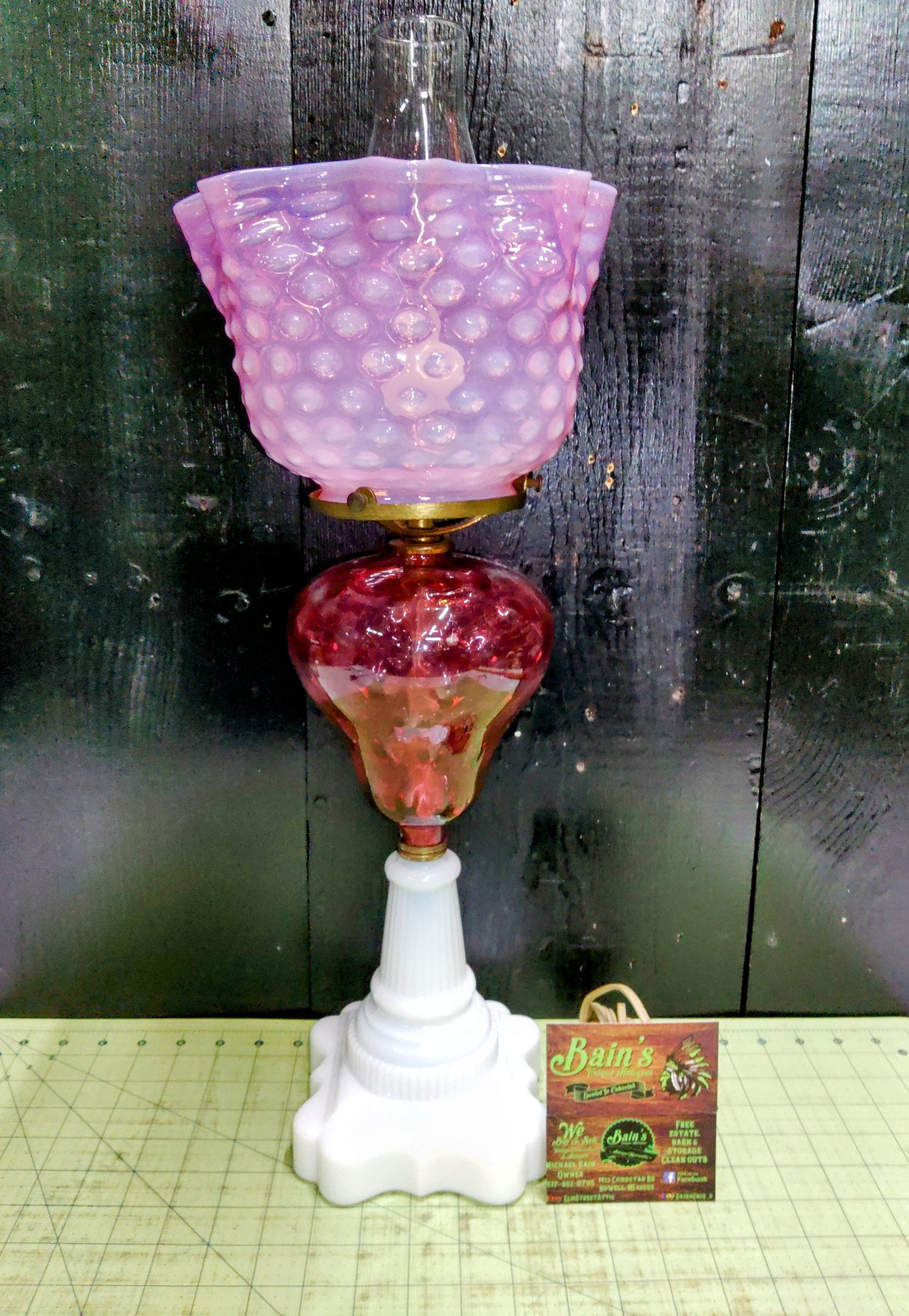Antique L.G. Wright Fenton Art Glass Pink Hobnail Cranberry Coin