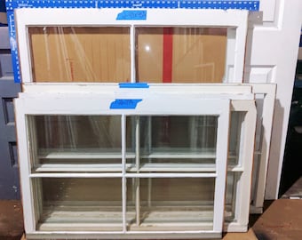 Ventanas de madera vintage, 4 paneles de vidrio, varios tamaños, marcos de ventana reutilizados