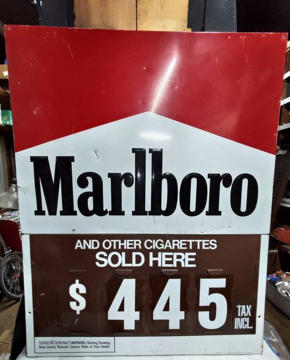 what is the price of marlboro cigarettes Vintage Marlboro Cigarette Tobacco Metal Price Sign 2sided XL 58inx48in  Stout Ind Counterbalance Display