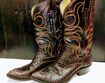 Vintage CH Hyer Western CowBoy Boots Style No 6760 Alligator and Python Skin Mens Sz 8.5D