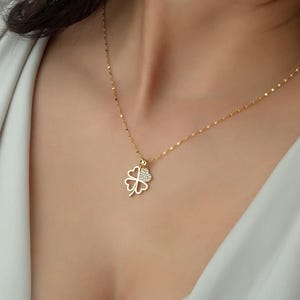 14K Solid Gold Clover Necklace: Lucky Four Leaf Pendant