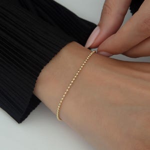 14K Solid Gold Ball Bracelet: Minimalist Thin Chain Jewelry