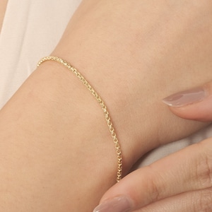 14k Solid Gold Box Chain Bracelet - Slim Elegant Handmade Design