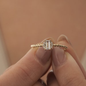 14K Solid Gold Baguette Wedding Ring - Minimalist Engagement