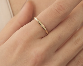 14k Solid Gold Signet Bar Ring, Dainty Rectangle Ring, Dainty Modern Oval Ring, Signet Elegant Minimalist Designed,Personalization Jewellery