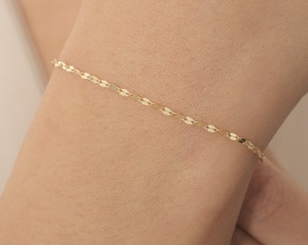 14k Solid Gold Sparke Chain Bracelet: Dainty Faceted Gold Jewelry