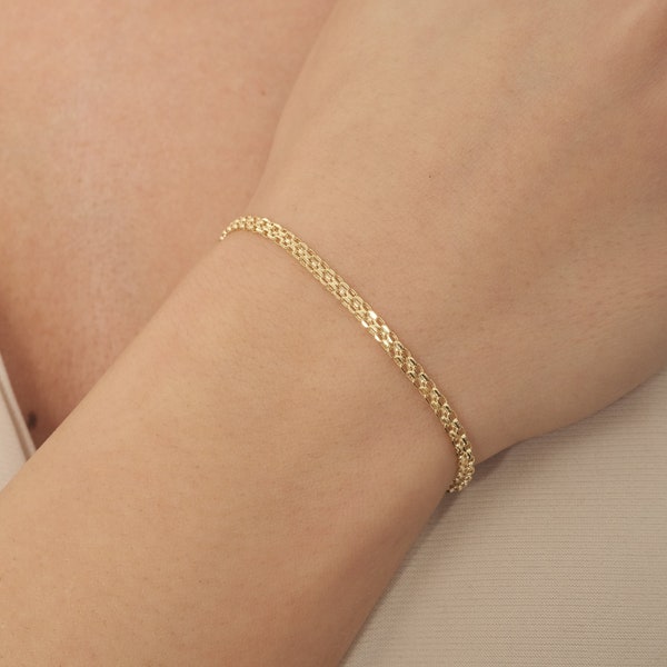 14K Gold Bismarck Chain,Gold Chain Stacked Link Bracelet,Gold Bismark Bracelet,Bismarck 2.80mm Chain,Herringbone Stacked Chain,Gift for Her