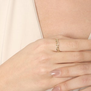 14k Solid Gold Cuban Link Ring - 3.30mm Chain Ring