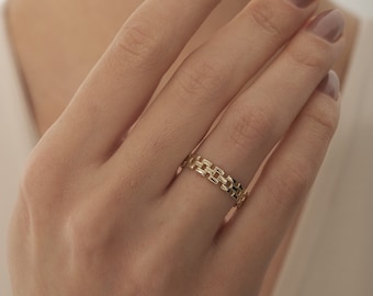 Minimalist Geometrische Band Ring: 14k Solid Gold Kettenglied Ring