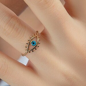 14k Gold Sapphire Evil Eye Ring: Minimalist Protection Jewelry