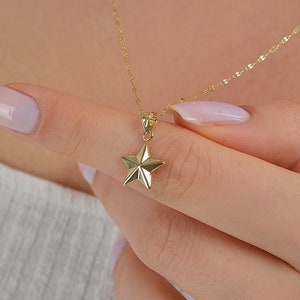 14k Solid Gold Star Pendant Necklace: Dainty Celestial Jewelry
