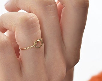 14K Gold Knot Ring, Dainty Gold Ring, Bow Ring,  Minimal Gold Jewelry, Stacking Ring,  Infinity Heart Ring, Delicate Gold, Handmade Jewelry