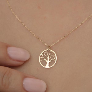 14k Solid Gold Tree of Life Pendant Necklace - Family Gift