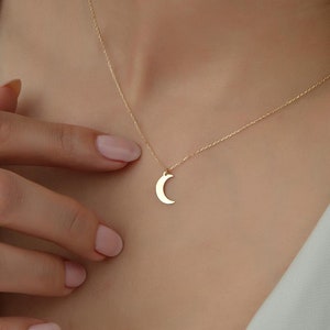 14K Massivgold Mond und Stern Anhänger Halskette: Celestial Jewelry