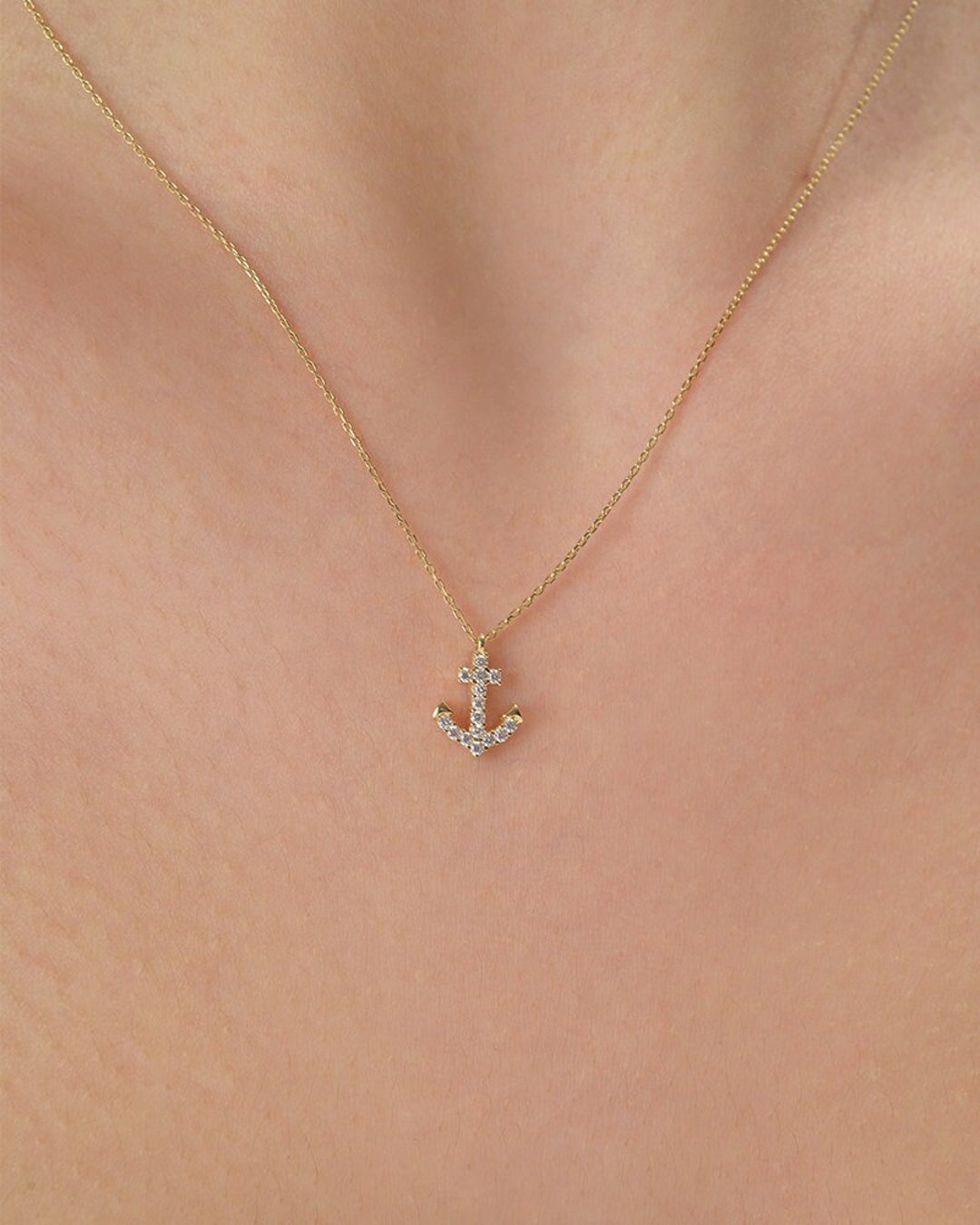 Tiny 14k Gold Anchor Necklace, Solid Gold Sea Necklace, Delicate 14k