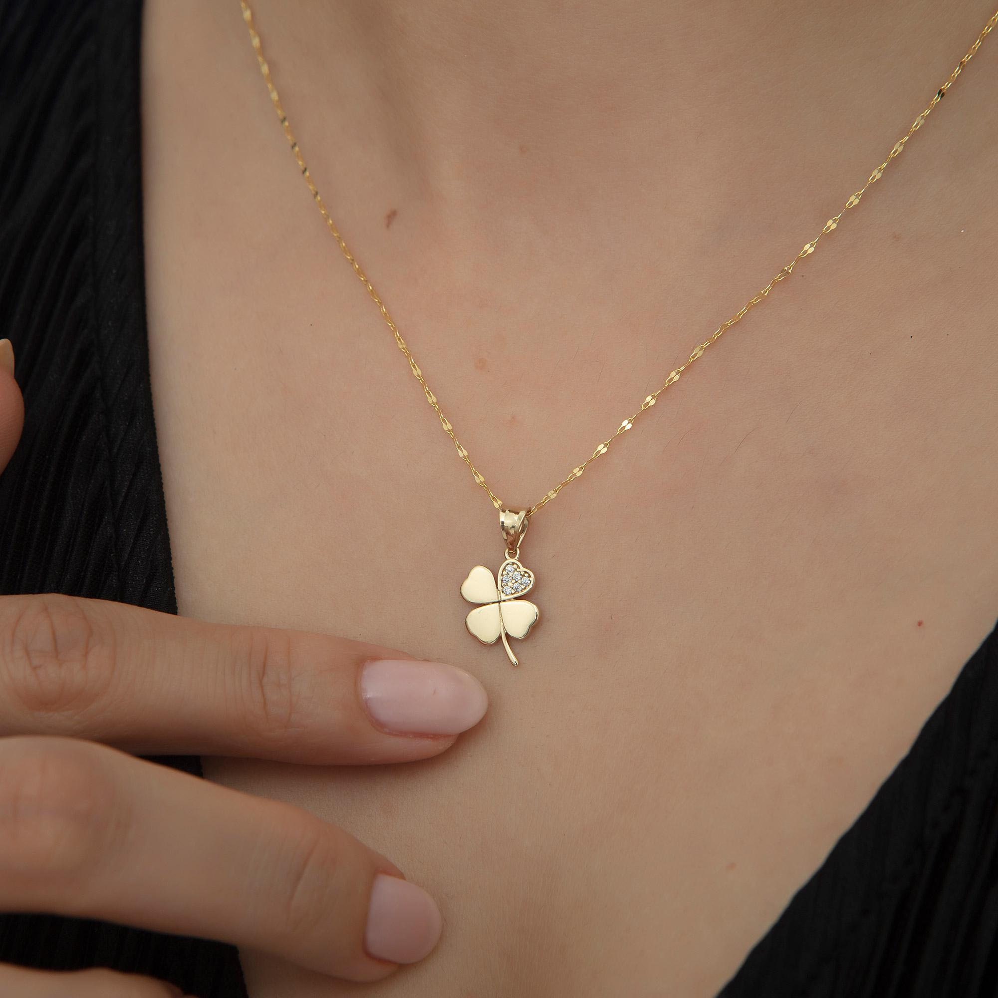 14k Solid Gold Clover Necklace: Dainty Good Luck Charm