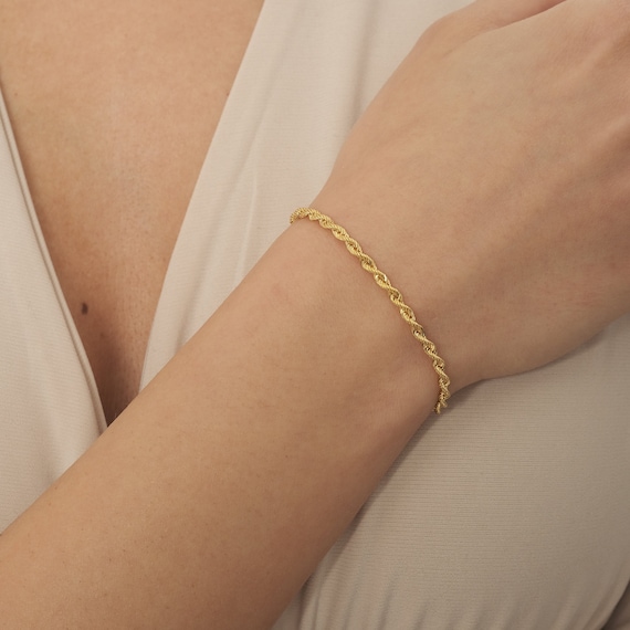 10K Hollow Gold Rope Chain Bracelet - 7.5