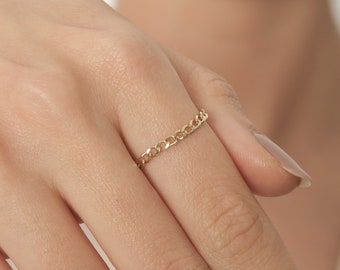14k Gold Cuban Link Ring, 14k 2.30mm Solid Gold Ring, Gold Cuban Chain Rings, Gold Chain Ring, Chain Link Ring, Eternity Chain Ring