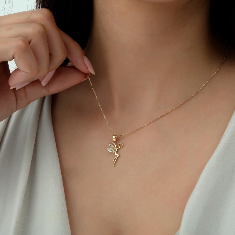 14k Solid Gold Fairy Necklace,