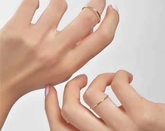 14K Solid Gold Gelenkring: Zierlich Dünn 1,2 mm