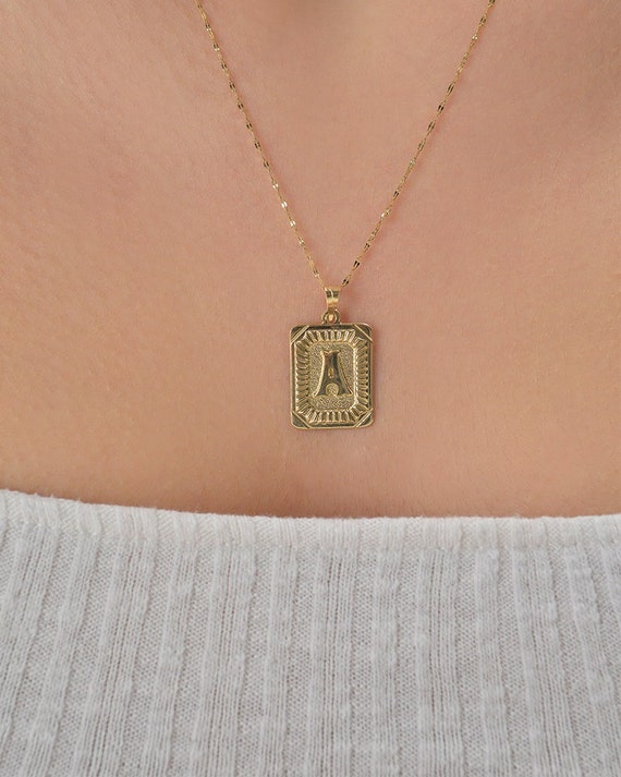 Letter plate best sale necklace