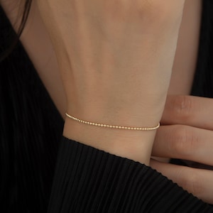 14K Solid Gold Ball Chain Bracelet • Dainty Minimalist Jewelry