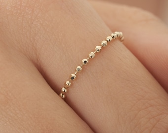 14K Gold Kugelketten Ring: Zierliche Minimalistische Stapelung 1,5 mm Ring