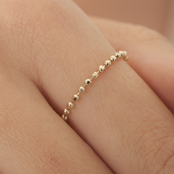 Chain Ring, 1.5 mm 14K Gold Soft Chain Ring, Minimalist Ring, Dainty Ring, Ball Chain Ring, Thin Gold Ring, Stackable Ring, Layering Ring